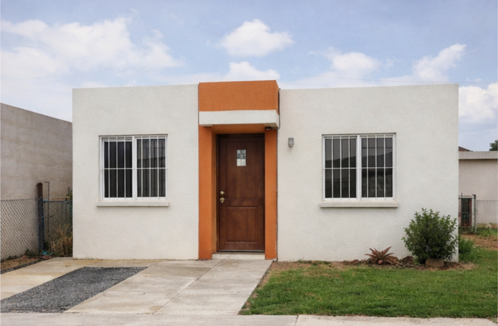 Fachada de una casa de una planta en Puebla. Vivienda para Todos: México Anuncia Facilidades para Jóvenes que Buscan Casa Propia en 2026